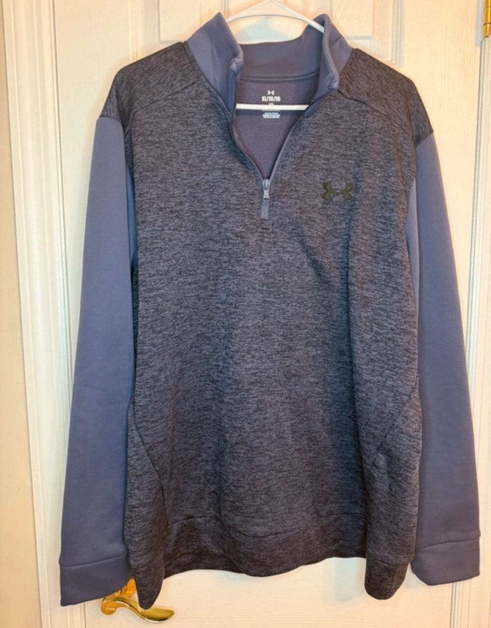 Men's Under Armour 1/4 Zip Pullover Sweatshirt - XL / Heather Grey & Blue-Grey